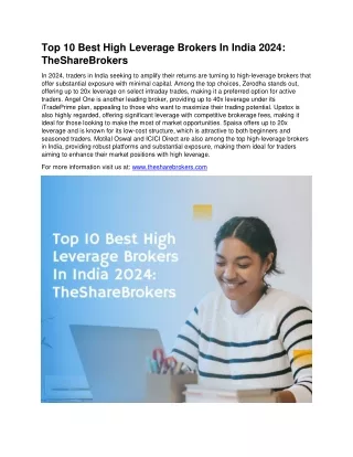 Top 10 Best High Leverage Brokers In India 2024: TheShareBrokers