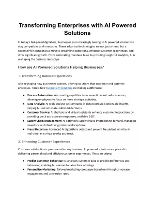 Transforming Enterprises with AI Powered Solutions