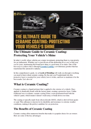 The Ultimate Guide to Ceramic Coating: Protecting Your Vehicle’s Shine