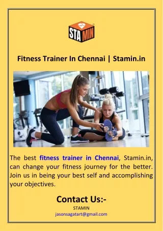 Fitness Trainer In Chennai  Stamin.in