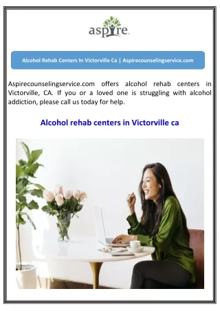 Alcohol Rehab Centers In Victorville Ca  Aspirecounselingservice.com