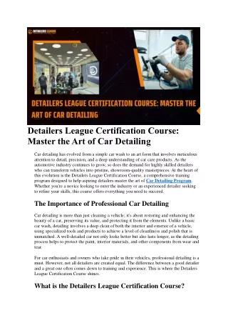 Detailers League Certification Course: Master the Art of Car Detailing