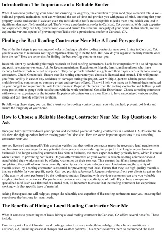 Preventing Roof Leaks with a Professional Roofer in Carlsbad, CA