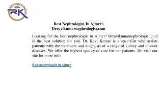 Best Nephrologist In Ajmer  Drravikumarnephrologist.com