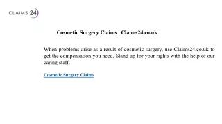 Cosmetic Surgery Claims  Claims24.co.uk