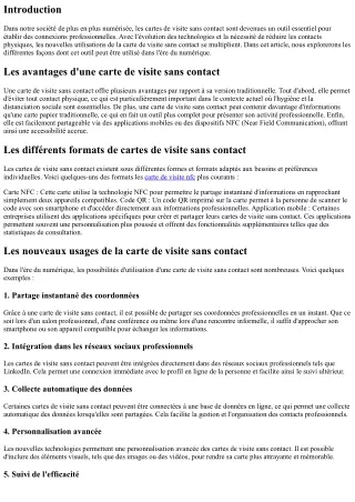 Les nouveaux usages de la carte de visite sans contact dans l'ère du numérique
