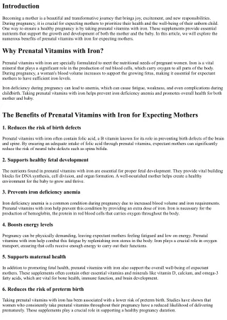 The Benefits of Prenatal Vitamins with Iron for Expecting Mothers