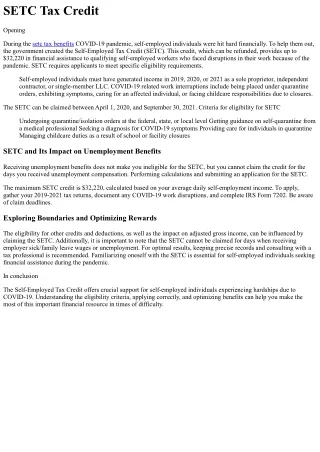 SETC Tax Credit Origin