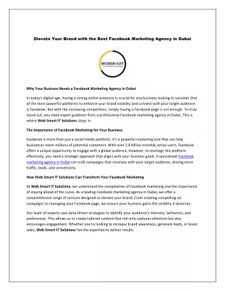 Elevate Your Brand with the Best Facebook Marketing Agency in Dubai