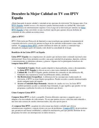 Descubre la Mejor Calidad en TV con IPTV Espa&ntilde;a