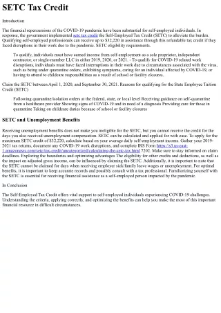 SETC Tax Credit Origin