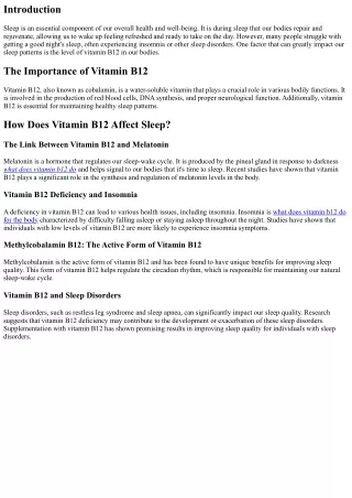 The Role of Vitamin B12 in Maintaining Optimal Sleep Patterns
