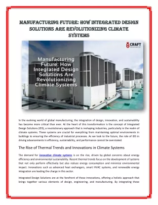 Manufacturing Future How Integrated Design Solutions Are Revolutionizing Climate Systems