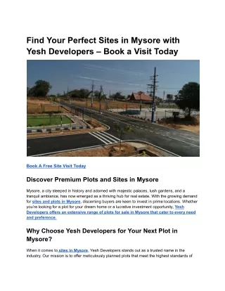 Find Your Perfect Sites in Mysore with Yesh Developers – Book a Visit Today