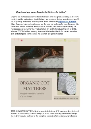 Why Should You Use an Organic Cot Mattress For Babies