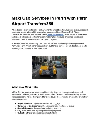 Maxi Cab Services in Perth with Perth Airport Transfers365