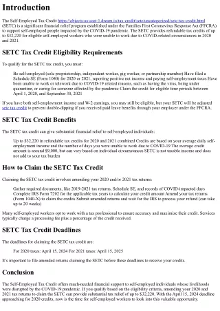 SETC Tax Credit Guide