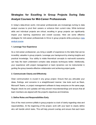 Strategies to excel in Projects of data analytics as mid-career professionals