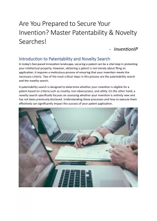 Are You Prepared to Secure Your Invention? Master Patentability & Novelty Search