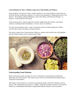 Unani Medicine for Men: A Holistic Approach to Male Health and Wellness