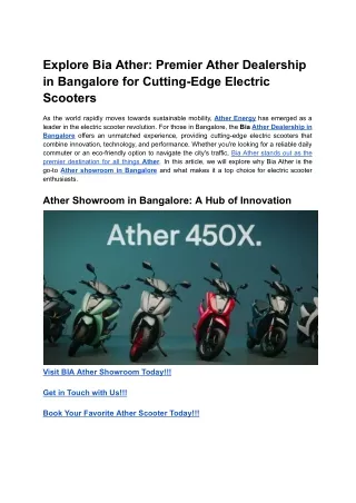 Explore Bia Ather_ Premier Ather Dealership in Bangalore for Cutting-Edge Electric Scooters