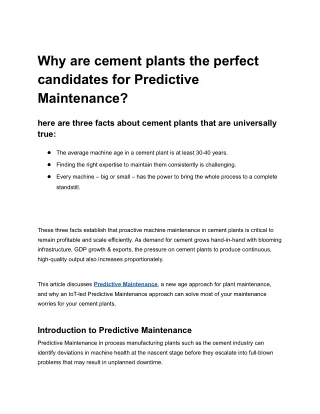 Why are cement plants the perfect candidates for Predictive Maintenance