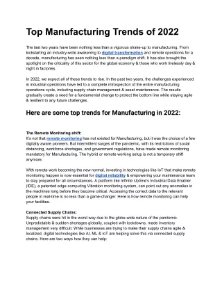 Top Manufacturing Trends of 2022