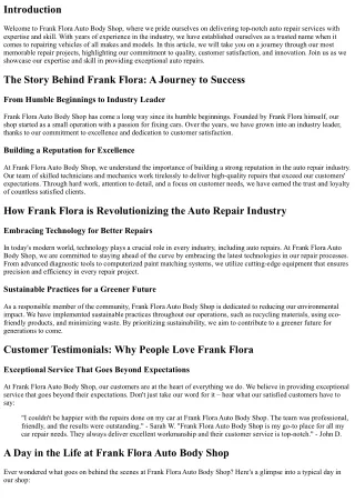Memorable Repair Projects at Frank Flora: Showcasing Expertise and Skill