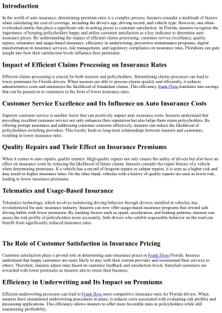 Customer Satisfaction: A Metric for Determining Auto Insurance Prices in Florida