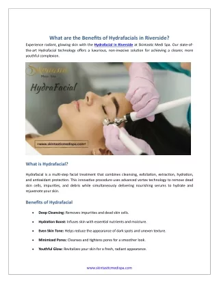 What are the Benefits of Hydrafacials in Riverside