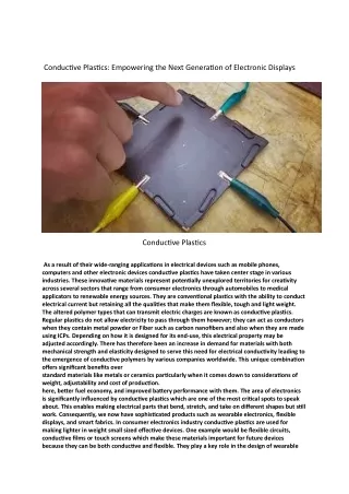 Conductive Plastics: Empowering the Next Generation of Electronic Displays