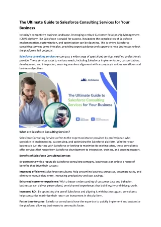 The Ultimate Guide to Salesforce Consulting Services for Your Business