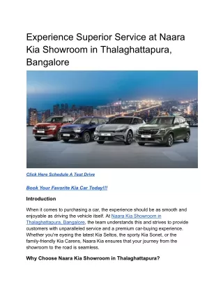 Experience Superior Service at Naara Kia Showroom in Thalaghattapura, Bangalore