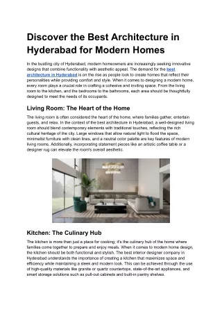 Discover the Best Architecture in Hyderabad for Modern Homes