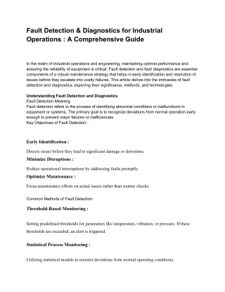 Fault Detection & Diagnostics for Industrial Operations _ A Comprehensive Guide