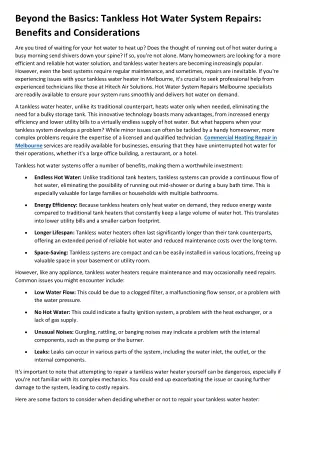 Beyond the Basics Tankless Hot Water System Repairs Benefits and Considerations