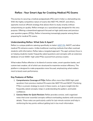 Reflex _ Your Smart App for Cracking Medical PG Exams
