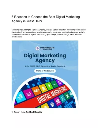 3 Reasons to Choose the Best Digital Marketing Agency in West Delhi