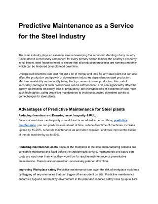 Predictive Maintenance as a Service for the Steel Industry