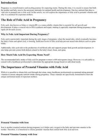 The Importance of Folic Acid in Prenatal Vitamins: A Key Nutrient for Expecting