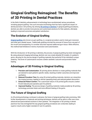 Gingival Grafting Reimagined: The Benefits of 3D Printing in Dental Practices