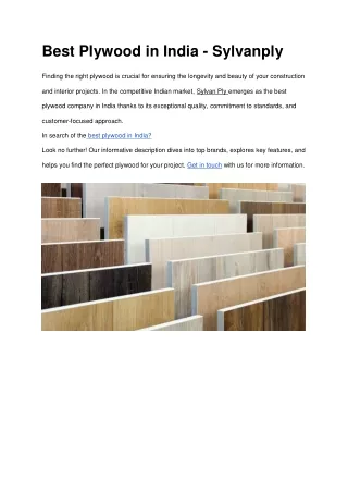 Best Plywood in India - Sylvanply