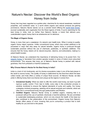 Nature's Nectar_ Discover the World’s Best Organic Honey from India