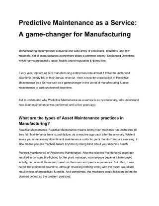 Predictive Maintenance as a Service_ A game-changer for Manufacturing