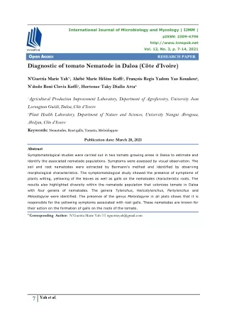 Diagnostic of tomato Nematode in Daloa (Côte d’Ivoire)
