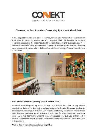 Discover the Best Premium Coworking Space in Andheri East