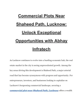 Commercial Plots Near Shaheed Path, Lucknow_ Unlock Exceptional Opportunities with Abhay Infratech