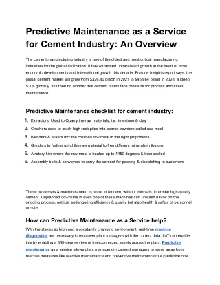 Predictive Maintenance as a Service for Cement Industry_ An Overview