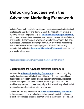 Unlocking Success with the Advanced Marketing Framework