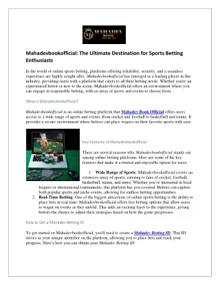 Explore the Thrills of Betting with Mahadev Book ID